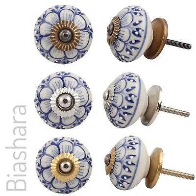 £2.60 • Buy Blue White CERAMIC DOOR KNOBS Floral Cupboard Handles Cabinet Drawer Shabby Chic