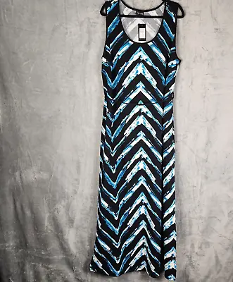 City Chic Womens Maxi Dress Plus Sz L 16 Blue Black Chevron Zig Zag Belted Split • $25
