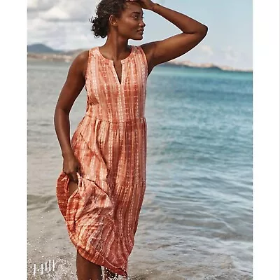 J.Jill Ibiza Tiered Tie-Dye Cotton Maxi Sun Dress In Tangerine Orange Large • $42