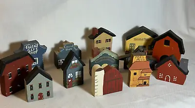 Folk Art Wood Hand Painted Village (set Of 13) Americana VINTAGE • $19.99