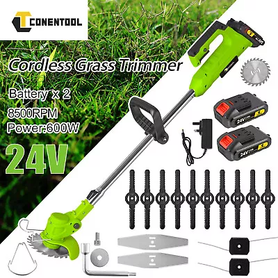 24V Cordless Strimmer Grass Trimmer Electric Tree Cutter Garden Edger 2Batteries • £39.99