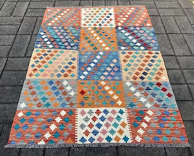 Hand Woven Afghan Wool Kilim Size: 200 X 155 Cm Flat Woven Handmade Floor Rug • $336