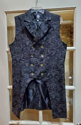 Paul Jones M Mens BLACK Gothic Steampunk Double Breasted Vest Brocade Waistcoat • $39.99