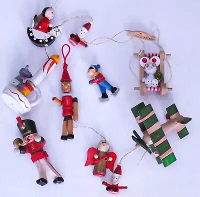 Lot Of 10 Vintage Tiny Small Miniature Wooden Wood Christmas Ornaments • $10.60