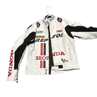 Men's Honda Repsol White MotoGP Motorbike Raiding Cowhide Leather Biker Jacket • $179.99