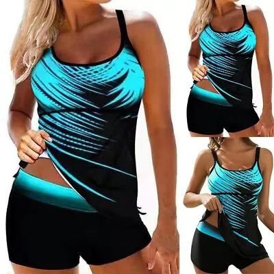 Women Sporty Tankini Sets With Boy Shorts Swimwear Two Piece Swimsuit Bathing • £14.39