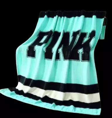 PINK Victoria's Secret Teal Throw Blanket Plush Soft 60  X 50  Excellent • $25