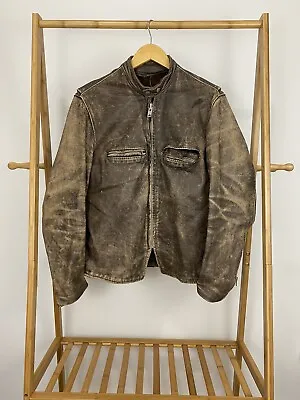 VTG 60s Brooks Cafe Racer Leather Distressed Motorcycle Biker Talon Jacket L-XL • $899.95