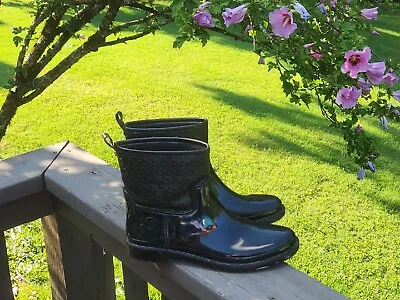 Michael Kors Signature MK Logo Womens Size 10 Medium Rain Boots Mid Calf Black  • $31.50