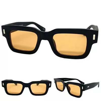 Mens Classic Vintage Retro Style SUNGLASSES Thick Square Black Frame Orange Lens • $14.99