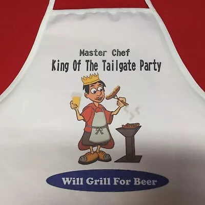 Master Chef King Of The Tailgate Party Colorful Comical 2 Pocket Chef Apron • $19.99