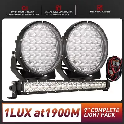 9 Inch LED Driving Lights Black Round Spotlight 22 Inch LED Light Bar Spot Flood • $158.96