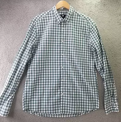 H&M Button Up Dress Shirt Adult Large Aqua Regular Fit Long Sleeve Casual Mens • $9.44
