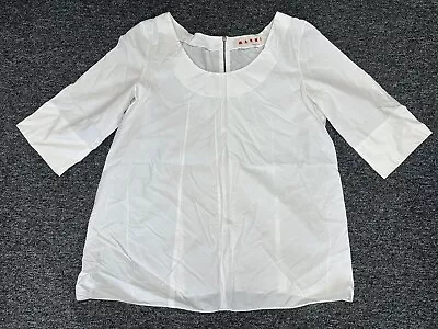 MARNI White Cotton Boxy Blouse Top Size 46 Approx Size 14 Zip Back • £24.99