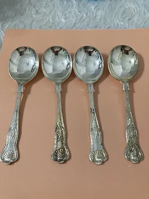 Vintage Sheffield England EPNS A1 Silver Plated Soup Spoons Lot Of 4 • $21.99