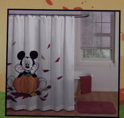 Disney Fall Mickey Mouse Pumpkin & Leaves Fabric Shower Curtain 72x72 NWT • $49.99