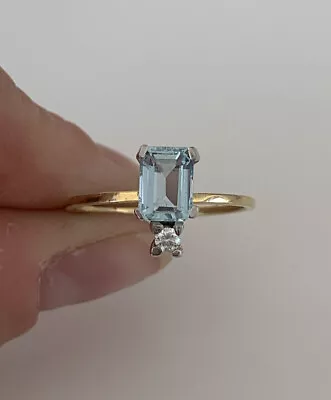 £93 • Buy 18ct Gold Emerald Cut Aquamarine & Diamond Ring, 18k 750