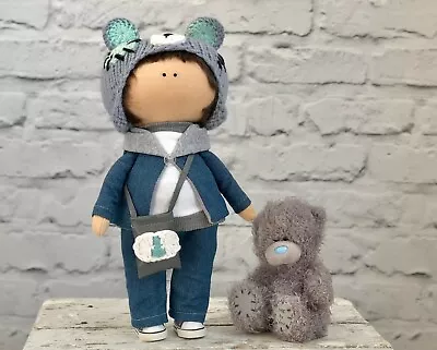 Denim Doll With Teddy Bear Me To You Interior Doll Jeans Doll Short Hair • $89