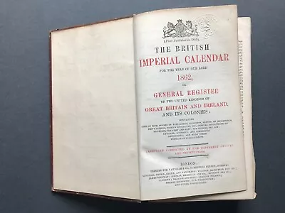 Antique 1862 British Or Imperial Calendar Almanac Politicians Railways Army Navy • £20