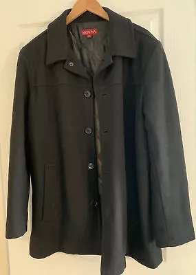 Merona Men Black Wool Blend Jacket Pea Coat Heavy Buttons Closure Sz Medium Warm • $19.71