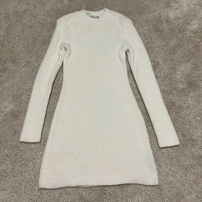$19.99 • Buy Zara Sweater Dress Size Medium White Knit Long Sleeve Crew Neck Fuzzy Soft