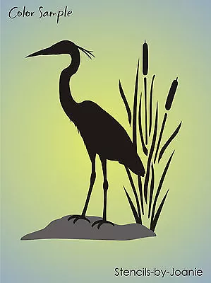 Stencil Joanie Great Blue Heron Wetland Marsh Bird 18  T  Cattail Cabin DIY Sign • $23.95