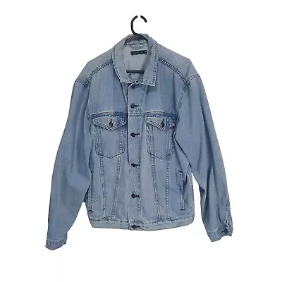 State Of Love Womens Denim Jacket Size S/M Over Sized Metal Buttons Light Blue • $39.95