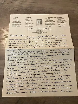 Vintage Letterhead Handwritten Letter The Noyes School Of Rhythm New York • $29.99