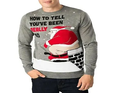 £18.95 • Buy New Mens Funny Bad Santa Chimney Xmas Knitted Christmas Jumper Ugly Rude Sweater
