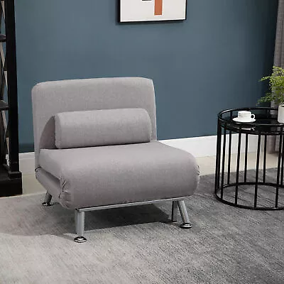 Single Sofa Bed Folding Chair Bed W/ Metal Frame Padding Pillow Silver Grey • £159.99