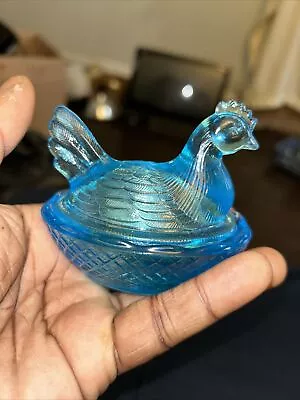 Vintage Aqua Blue Mini Hen On Nest Collectible Depression Glass • $35