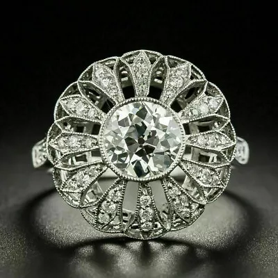 2.6 Ct Cubic Zircon 14K White Gold Antique Filigree Vintage Engagement Ring • $202.49
