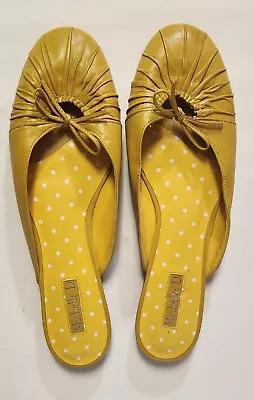 Michelle D Women's Mustard Lemon Yellow Leather Ballet Flats Slides Size 9M EUC  • $12