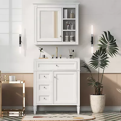 30'' Bathroom Vanity With Sink And Mirror Cabinet Bathroom Storage Cabinet • $170.99