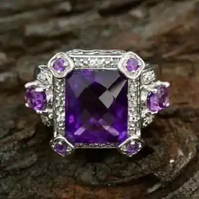 2Ct Emerald Cut Lab-Created Amethyst Men's Wedding Ring 14K White Gold Plated • $139.39