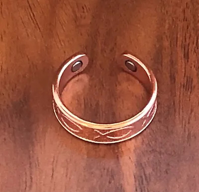 Solid Pure Copper Magnetic Ring Men Women Arthritis Adjustable Ring - Jesus Fish • $9.95