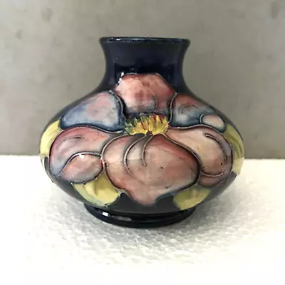 Moorcroft Pottery Small Cobalt Vase Clematis Flowers Potter To The Queen • $125