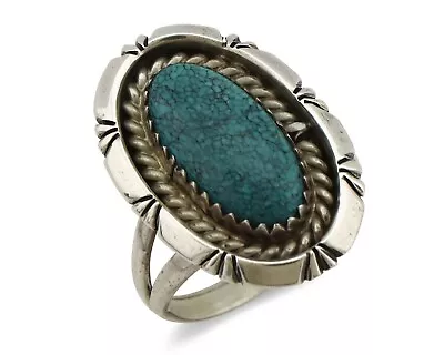 Navajo Ring 925 Silver Blue Mine 8 Turquoise Native American Artist C.80's • $169