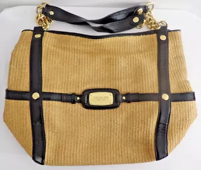 Michael Kors Straw Purse Handbag Tote Carry Bag Straw Leather Chain • $26.54