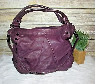 $152.99 • Buy Treesje Marley Purple Pebbled Studded Pleated Leather Purse Shoulder Bag Hobo