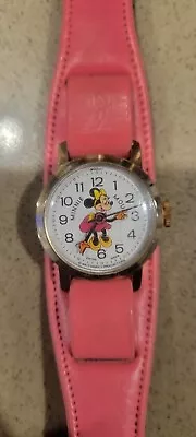 Vintage 1970's Minnie Mouse Bradley Watch Walt Disney Swiss Made Pink Glove Band • $49