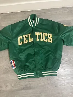 Rare VTG STARTER Boston Celtics NBA Logoman Satin Jacket 80s 90s Bird Green SZ L • $190