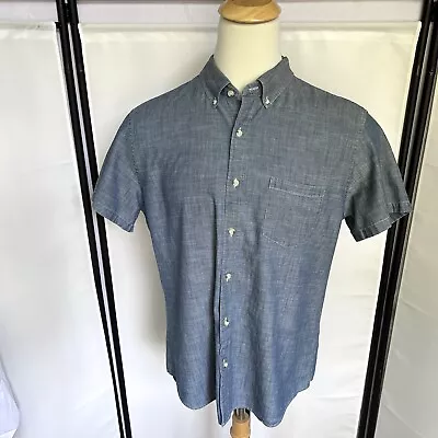 J.Crew Mens Slim XL  Short Sleeve Button Front Collared Blue Chambray Shirt E8 • $18.73