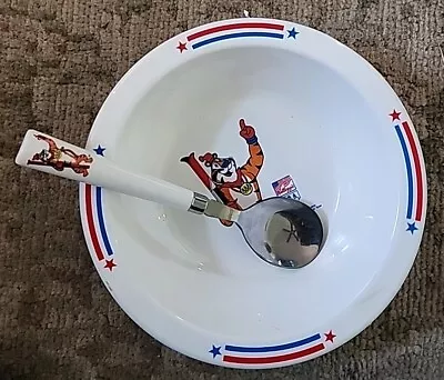 Vintage 1991 Kellogg's Tony The Tiger Olympic Cereal Bowl & Spoon Set • $17.99