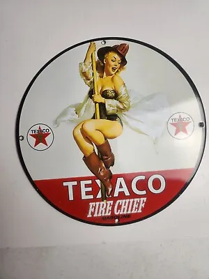 Vintage Texaco Porcelain Gas Pump Sign Fire Chief Woman Girl 11 3/4 Inch • $67.99