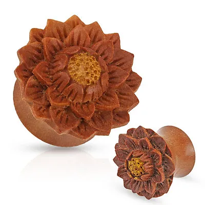 Pair Of Organic Jackfruit Flower Wood Ear Plugs Gauges 0g 00g 1/2 5/8 3/4 7/8 1  • $20.99