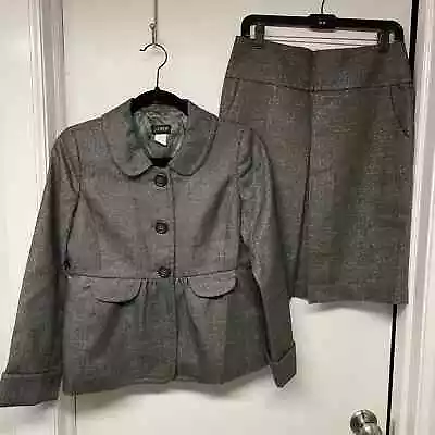 J.Crew Women Black Gold Metallic Wool 2PC Suit Peplum Jacket Pencil Skirt Set 2 • $68