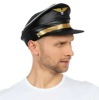 £4.99 • Buy Black Airline Pilot Hat Fancy Dress Costume Funny Party Hats High Quality Unisex