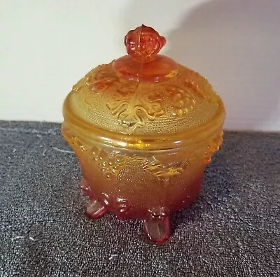 Vintage Jeanette Amberina Footed  Glass Covered Candy Dish/Compote Yellow-Red • $15.99