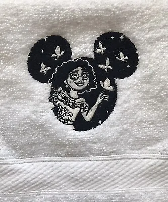 Bath Towel With Embroidered Mirabel Madrigal Encanto In Mickey Mouse Head Emblem • £15.99